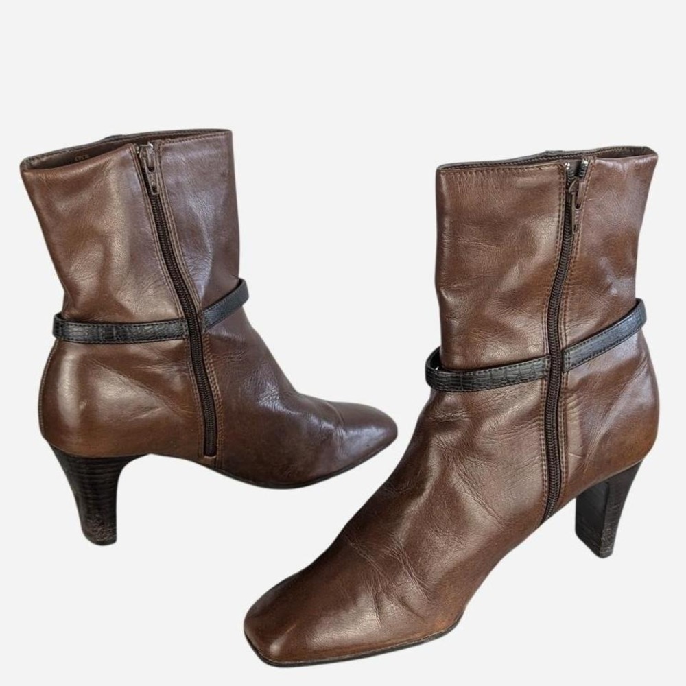 Vintage 90s Liz Claiborne Cecil Horsebit Harness Heel Ankle Boot Brown 6.5 - Picture 4 of 9